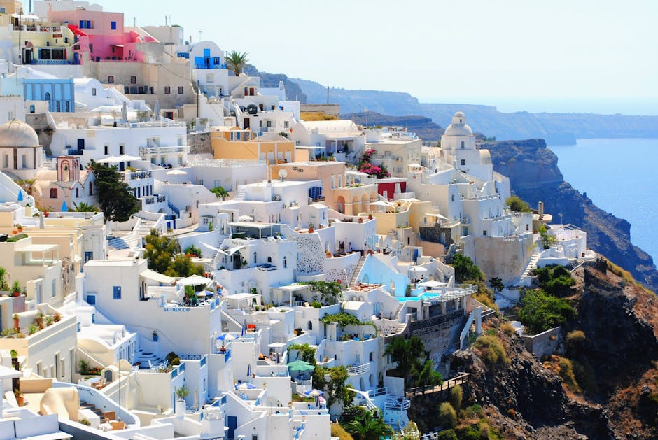 Breathtaking view of Santorini's iconic white and blue architecture against the Aegean Sea